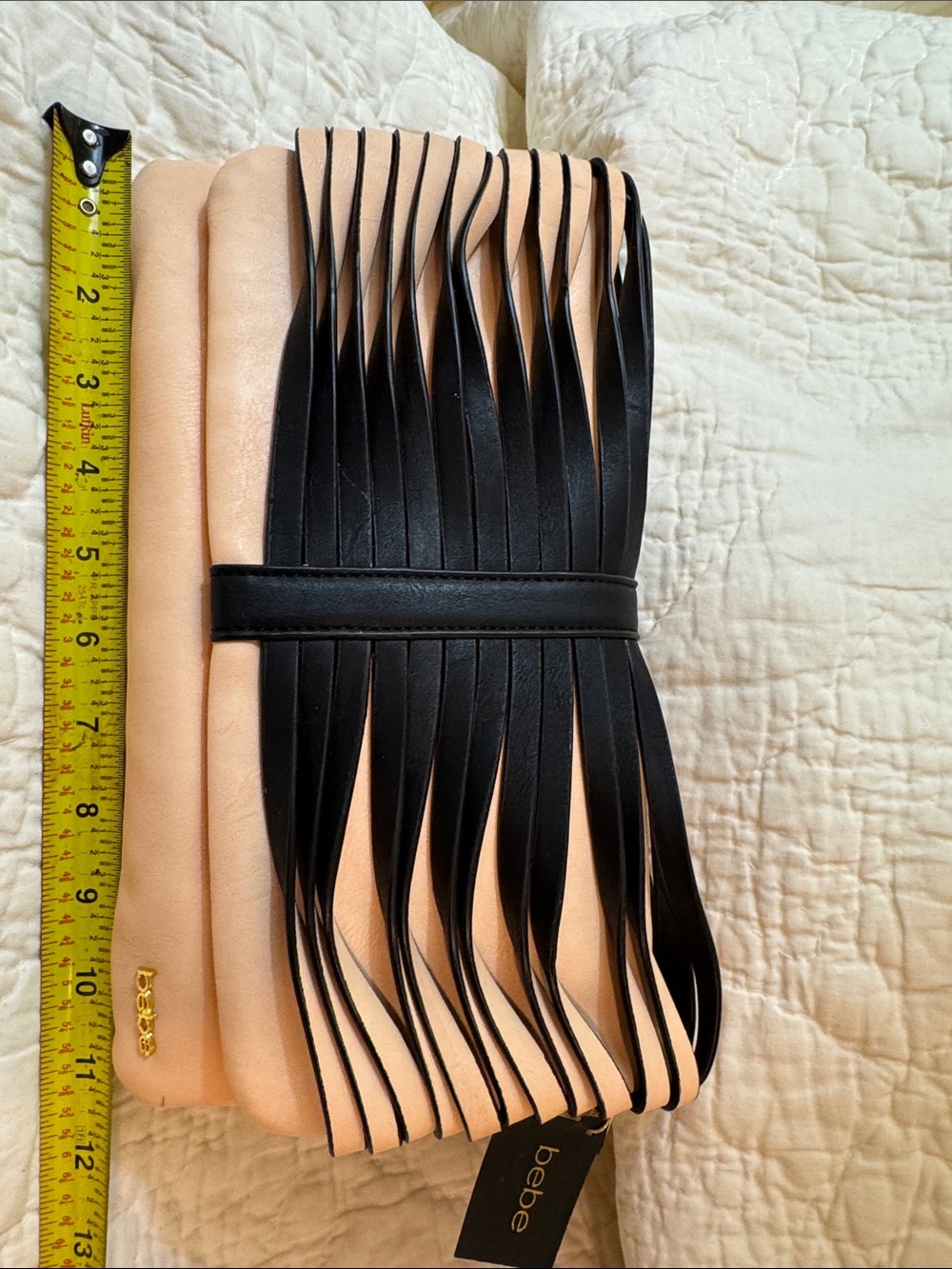 bebe Peach and Black Fringe Wristlet